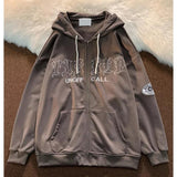 Harajuku Letter Embroidery Zip Up Hoodie