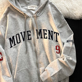 Letter Embroidery Vintage Loose Zipper Hoodies