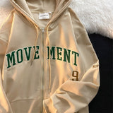 Letter Embroidery Vintage Loose Zipper Hoodies