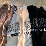 Letter Embroidery Vintage Loose Zipper Hoodies