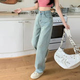 Women's High-Waisted Versatile Outwear Pear-Shaped Wide-Legged Trailing Long Jeans