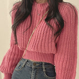 Vintage Harajuku Lantern Long Sleeve Korean Autumn Winter Knitwear Soft Warm Chic Solid Femme Sweater