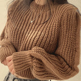 Vintage Harajuku Lantern Long Sleeve Korean Autumn Winter Knitwear Soft Warm Chic Solid Femme Sweater