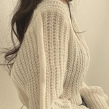 Vintage Harajuku Lantern Long Sleeve Korean Autumn Winter Knitwear Soft Warm Chic Solid Femme Sweater