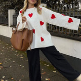 Love Heart Printed Thickened Long-sleeved O Neck Fashion Oversized Street Jumper Sweater