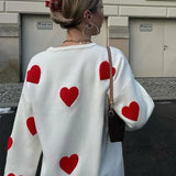 Love Heart Printed Thickened Long-sleeved O Neck Fashion Oversized Street Jumper Sweater