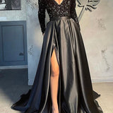 Lush Black Sequin Patchwork Maxi Prom Dress