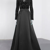 Lush Black Sequin Patchwork Maxi Prom Dress