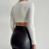 Rhinestone Tassel Slim Black Corset Top Spring Sexy O-neck Women's Long Sleeve T-shirt