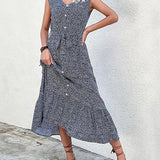 New Summer Women's Lace-Up Short Sleeve Print Boho Dress