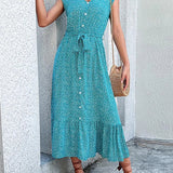 New Summer Women's Lace-Up Short Sleeve Print Boho Dress