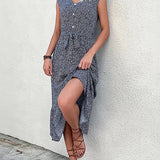 New Summer Women's Lace-Up Short Sleeve Print Boho Dress