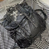 Goth Y2k Black Punk Rivet Chain Skeleton Fashion Women Backpack Bag