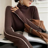 Turtleneck Elegant Striped Knitwear Sweater