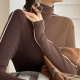 Turtleneck Elegant Striped Knitwear Sweater