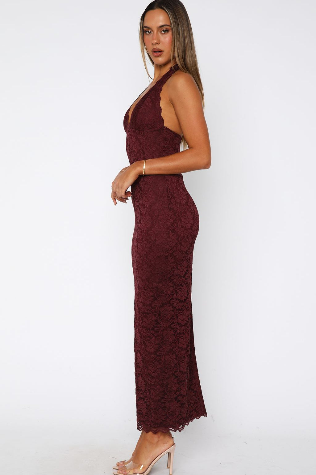 Destiny Lace Maxi Dress Burgundy