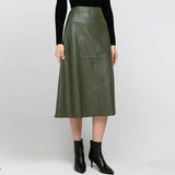 Casual High Waist A-line PU Leather Skirts