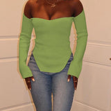Momycharm Solid Off Shoulder Irregular Elegant Tops