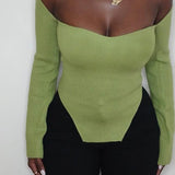 Momycharm Solid Off Shoulder Irregular Elegant Tops