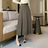 Midi Women 2025 Spring Summer High Waist A-line Pleated Korean Casual Long Suit Ladies Fashion Umbrella Skirt