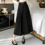 Midi Women 2025 Spring Summer High Waist A-line Pleated Korean Casual Long Suit Ladies Fashion Umbrella Skirt