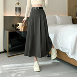 Midi Women 2025 Spring Summer High Waist A-line Pleated Korean Casual Long Suit Ladies Fashion Umbrella Skirt