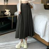 Midi Women 2025 Spring Summer High Waist A-line Pleated Korean Casual Long Suit Ladies Fashion Umbrella Skirt