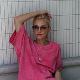 Loose Summer Old Casual Washed Minimalist Short Sleeve Cotton Women's T-shirt