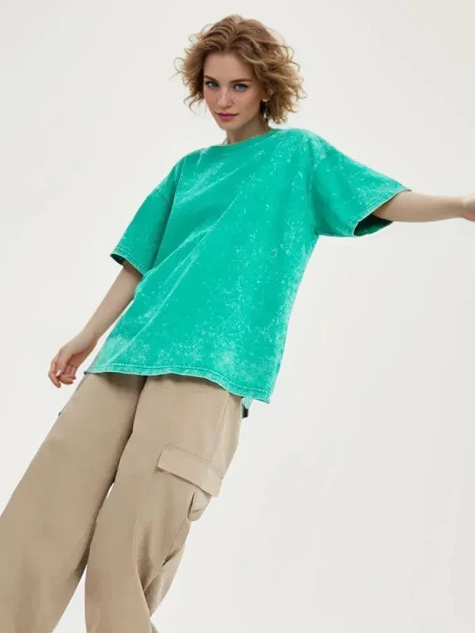 Loose Summer Old Casual Washed Minimalist Short Sleeve Cotton Women's T-shirt