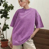 Loose Summer Old Casual Washed Minimalist Short Sleeve Cotton Women's T-shirt