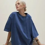 Loose Summer Old Casual Washed Minimalist Short Sleeve Cotton Women's T-shirt