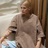 Loose Summer Old Casual Washed Minimalist Short Sleeve Cotton Women's T-shirt