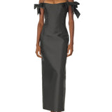 Off the Shoulder Bow Sleeve Sheath Midi Dress