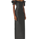Off the Shoulder Bow Sleeve Sheath Midi Dress
