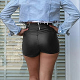 Motorcycle Coated Womens Casual Faux Leather High Waist Stretch Slim Hips pants slim fit trousers 2025 Short