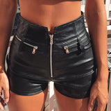 Motorcycle Coated Womens Casual Faux Leather High Waist Stretch Slim Hips pants slim fit trousers 2025 Short