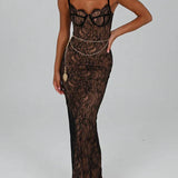 Lace Maxi Sleeveless Bodycon Evening Floral Dress