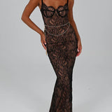 Lace Maxi Sleeveless Bodycon Evening Floral Dress