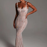 Lace Maxi Sleeveless Bodycon Evening Floral Dress