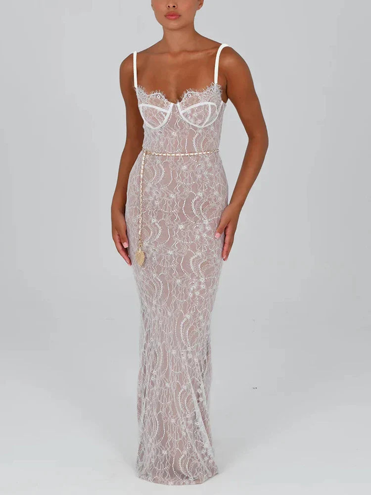 Lace Maxi Sleeveless Bodycon Evening Floral Dress