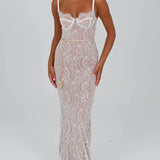 Lace Maxi Sleeveless Bodycon Evening Floral Dress