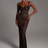 Lace Maxi Sleeveless Bodycon Evening Floral Dress