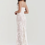 Lace Print Maxi Dress Set Spaghetti Strap Long Sleeve Lace Dress