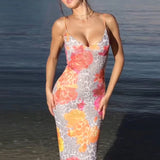 Print Backless Sexy Maxi Dress Sleeveless Floral Dress