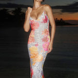 Print Backless Sexy Maxi Dress Sleeveless Floral Dress