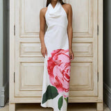 Print Long Halter Backless Sexy Maxi Floral Dress