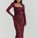 Sheer Mesh Long Sleeve Spaghetti Strap Bodycon Floral Dress
