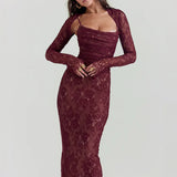 Sheer Mesh Long Sleeve Spaghetti Strap Bodycon Floral Dress