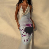 Spaghetti Strap Sleeveless Backless Long Floral Dress
