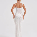 Sheer Mesh Sexy Maxi Dress White Spaghetti Strap Sleeveless Lace Dress